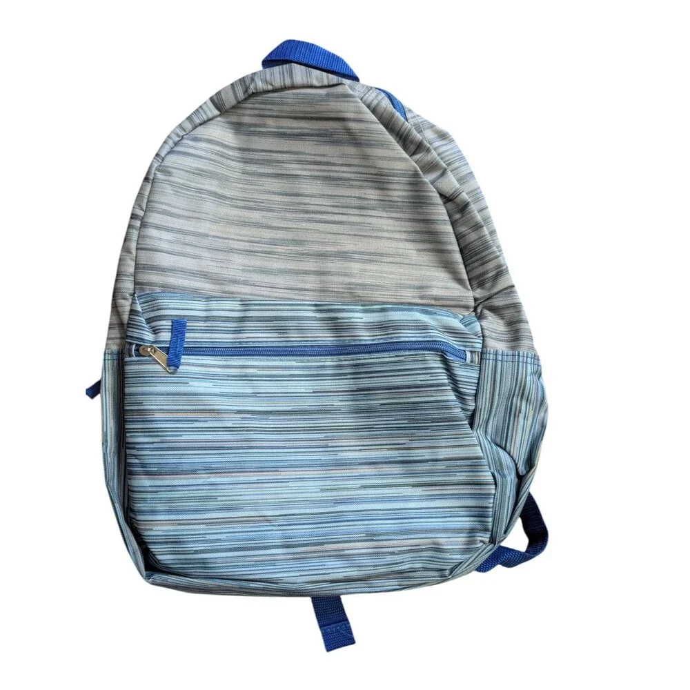 Blue & Gray Backpack School Bookbag Travel Bag w/ Front Zipper Pocket Adjustable